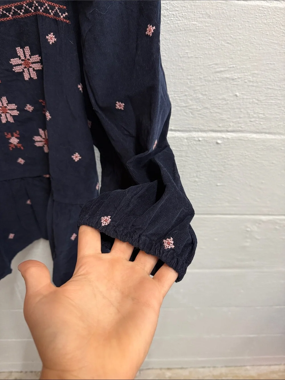 Madewell Navy Blouse with Pink Embroidery